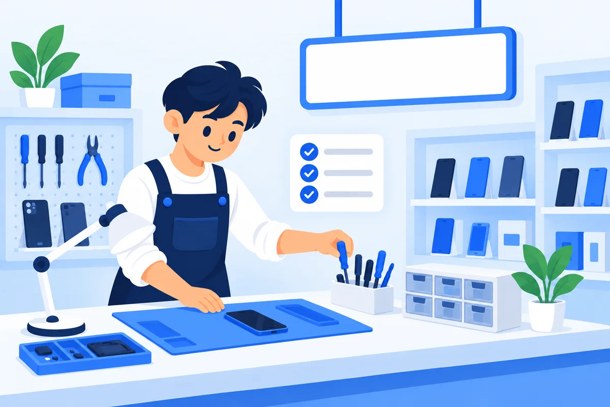 เจ้าของร้านจัดโต๊ะช่างและเครื่องมือซ่อมมือถือ เตรียมเปิดร้านซ่อมใหม่
